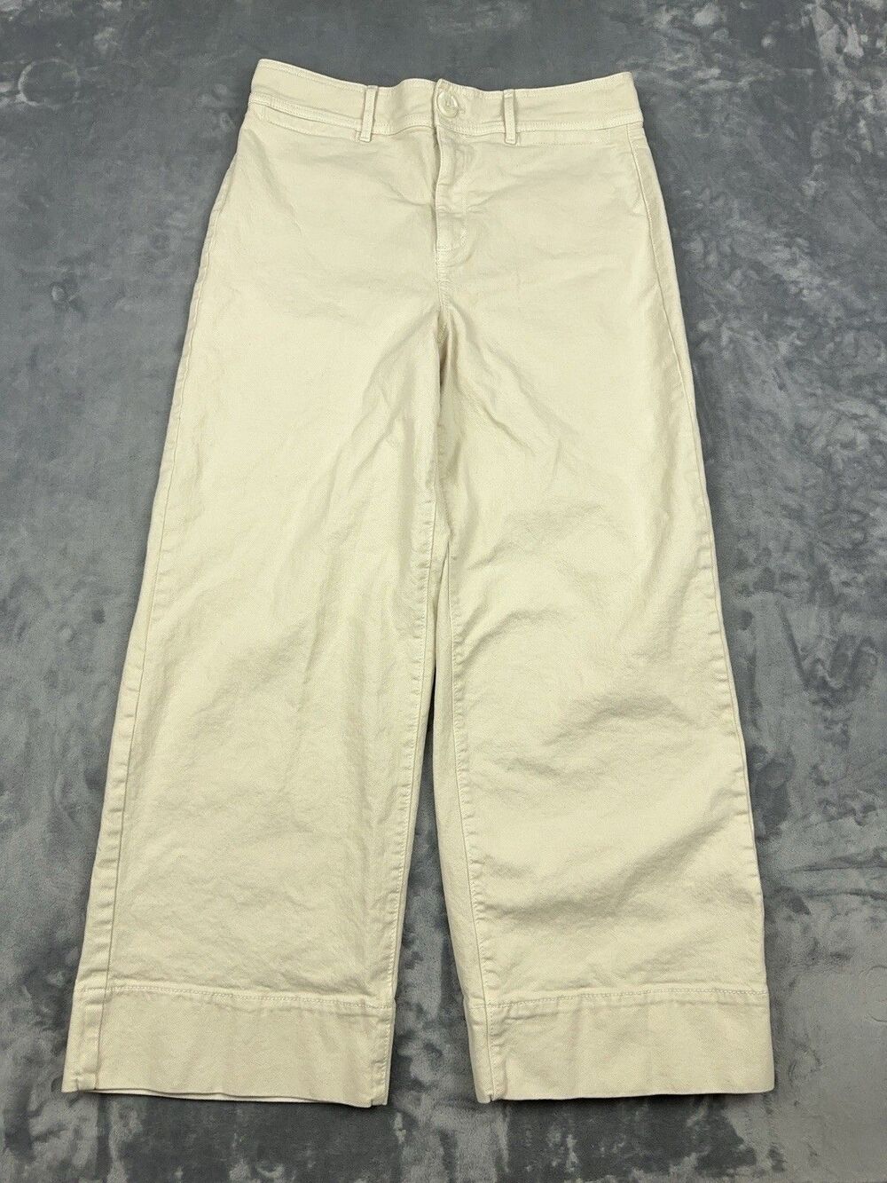 Ann Taylor Jeans Womens Size 8 Cream Wide Leg High Rise Crop Denim Has Flaws